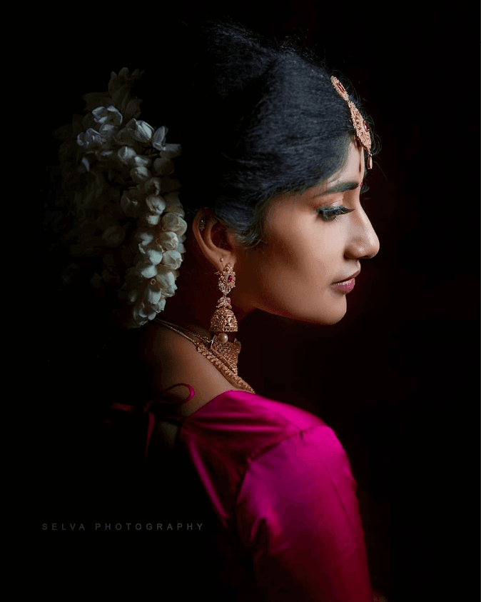 Dramatic side profile bridal portrait